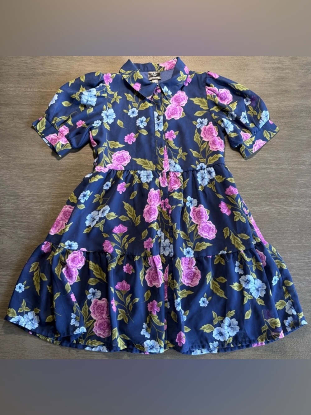 ZAC Zac Posen Kids Navy Blue Button Up Floral Dress M